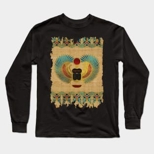 Egyptian Scarab  beetle  Ornament on papyrus Long Sleeve T-Shirt